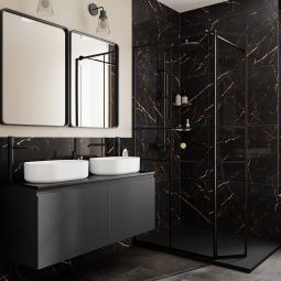 Pavimento porcelânico retificado grande formato mármore preto polido 60x120cm Marciana
