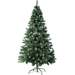 Árvore de natal artificial com pinhas e suporte metálico 180cm, verde