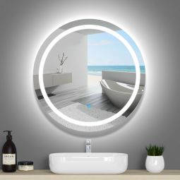 Espelho de casa de banho LED 60cm＋anti-embaciamento＋interrutor tátil