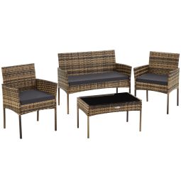 Conjunto de jardín de polirrattan para 4 pessoas, resistente, natural