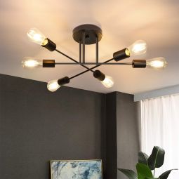 Nettlife luz de teto do vintage 6 lâmpadas industrial sala estar E27 preto