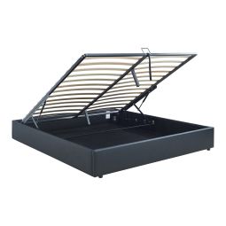 Cama estofada nola com estrado 180x200 cm pele sintética preta [en.casa]