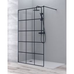 Ecrã de duche fixo de entrada a nível | painel de grelha preta 120cm preto