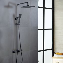 Kibath coluna de duche termostática quadrada 83-120 cm em latão preto mate