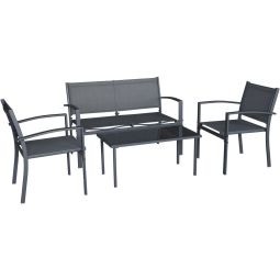 Conjunto de mobiliário de jardim em metal "lino ii" - 4 lugares - preto