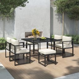 Conjunto exterior 6 lugares mesa 117x117cm vidro preto