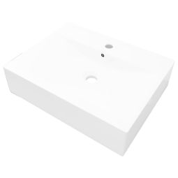 Lavatório cerâmico retangular luxososo branco, furo torneira 60x46cm