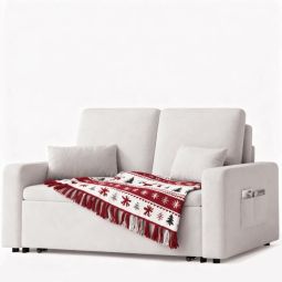 Sofá-cama de 2 lugares - bege - chenille - 115 x 185 cm