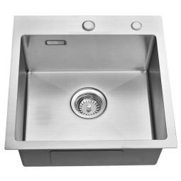 Pia de cozinha escovada com 1 tigela 45x45x19 cm em aço inox 304 com sistem