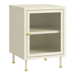 Armário lateral lindau porta de vidro 56x40x40 cm branco creme [en.casa]