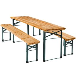 Tectake mesa de exterior dobrável com 2 bancos de madeira e aço 170x46x77cm