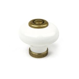 MAÇANETA DOURADO ENVELHECIDO E PORCELANA BRANCA 824