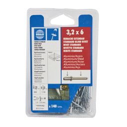 Rebite alumínio/aço 3,2x6 mm 140 uds