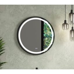 Espelho Redondo Com Luz Led Horus 80 cm Borda Preta