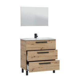 Conjunto móvel de casa de banho e com espelho Alba cor carvalho 80x45cm