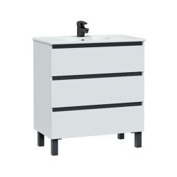Conjunto móvel de casa de banho e lavatório Cora cor branco e preto 80cm