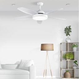 Ventoinha De Teto Com Luz Dc 5 Lâminas Branco Emelson 130 Cm