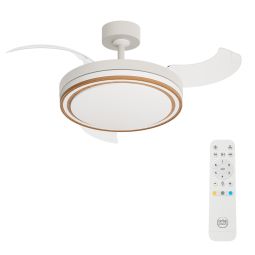 Ventoinha de teto branco/madeira clara com luz LED e motor DC 107cm Dela Arteconfort