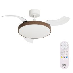 Ventoinha de teto retrátil branco/madeira de nogueira com luz LED e com motor DC 106cm Helios Arteconfort