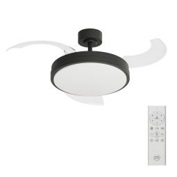 Ventoinha de teto retrátil preta com luz LED e motor DC 106cm Ori M Arteconfort