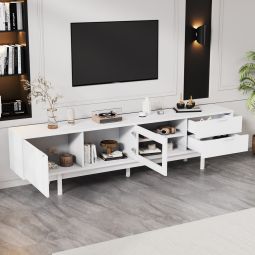Móvel de televisor moderno com 2 portas e 2 gavetas branco 50x200x40cm