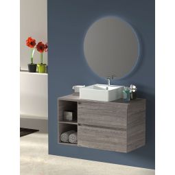 Móvel zeus com lavatório e espelho redondo LED oak smoky 80cm à direita
