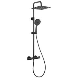 Coluna de duche termostática - inox - preto - altura ajustável 88-124 cm -