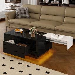 Mesa de centro elevatória preto e branco com luz 35,5x80x50cm