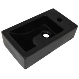 Lavatório c/ orifício p/ torneira cerâmica preto 46x25,5x12 cm