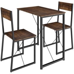 Juego de comedor industrial de 3 peças, mesa e 2 cadeiras madeira oscura