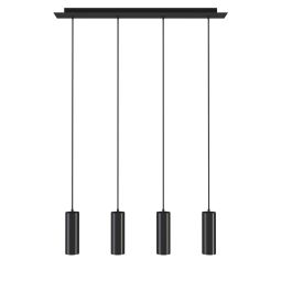Candeeiro coLGante com 4 luces e cables ajustávels en longitud, preto