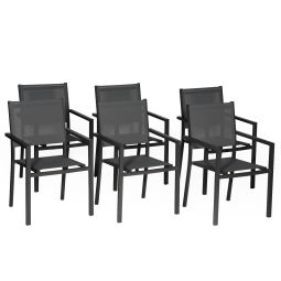 Conjunto de 6 cadeiras de alumínio antracite - textileno cinzento