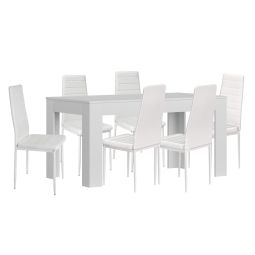 Conjunto mesa extensível de jantar ou cozinha branco + 6 cadeiras de couro