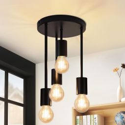 Nettlife plafon vintage preto 4 lâmpadas E27 retro metal industrial sem
