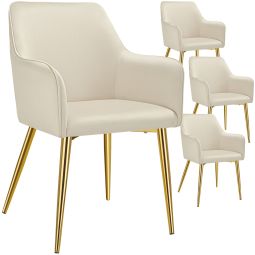 4 cadeiras de sala de jantar, aspecto aterciopelado, apoio de braços, bege