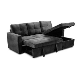 Sofá-cama chaise longue  215cm preto