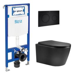 Roca duplo cist. Embutida e botão pl10 preto mate + sanita susp nebula