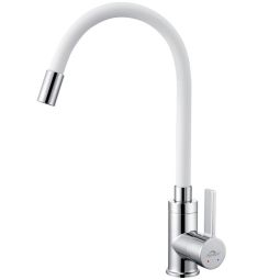 Torneira de cozinha flexível com mangueira de silicone branca misturador de