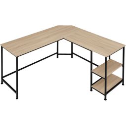 Escritorio industrial com 2 prateleiras 138 x 138 x 75,5 cm madeira clara