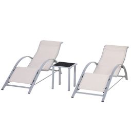 Espreguiçadeiras e mesa de exterior metal, textilene e vidro temperado