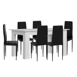 Conjunto mesa de jantar ou cozinha branco + 6 cadeiras de couro