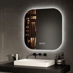Emke espelho LED quadrado, antivapor, toque, 3 cores de luz, 60x60 cm