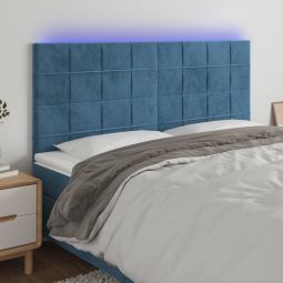 Cabeceira cama c/ luzes LED veludo 160x5x118/128cm azul-escuro ergft1907