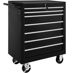 Tectake carro ferramenta aço, 7 gavetas, fechadura, rodas, preto