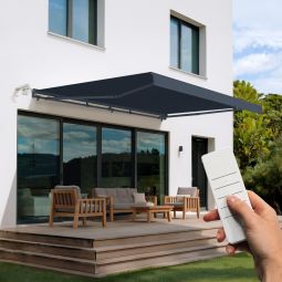 Fazzio 5x3m toldo semi-cassete motorizado cinza - lona premium 320 g/m²