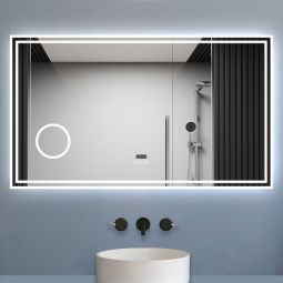Aica espelho de casa de banho LED 140×80 cm,relógio,lupa,bluetooth