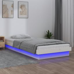 Estrutura cama c/ LED solteiro 90x190 cm madeira maciça branco pt9184