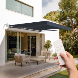 Toldo semi-cassete motorizado fazzio 4x3m cinza - lona premium 320 g/m²