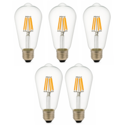 Pack x5 lâmpada LED st64 E27 edison, filamento 8w 820lm. Luz quente 2700k