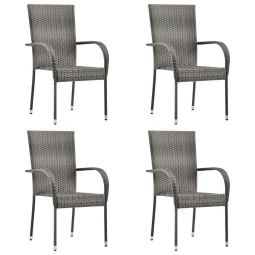 Cadeiras de exterior empilháveis 4 pcs vime pe cinzento